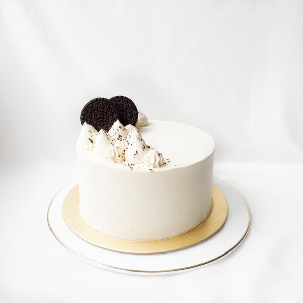 Chocolate fudge sponge layered with cookies and cream buttercream