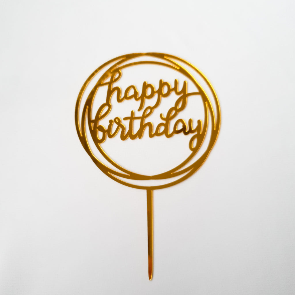 Gold Acrylic Happy Birthday Cake Topper