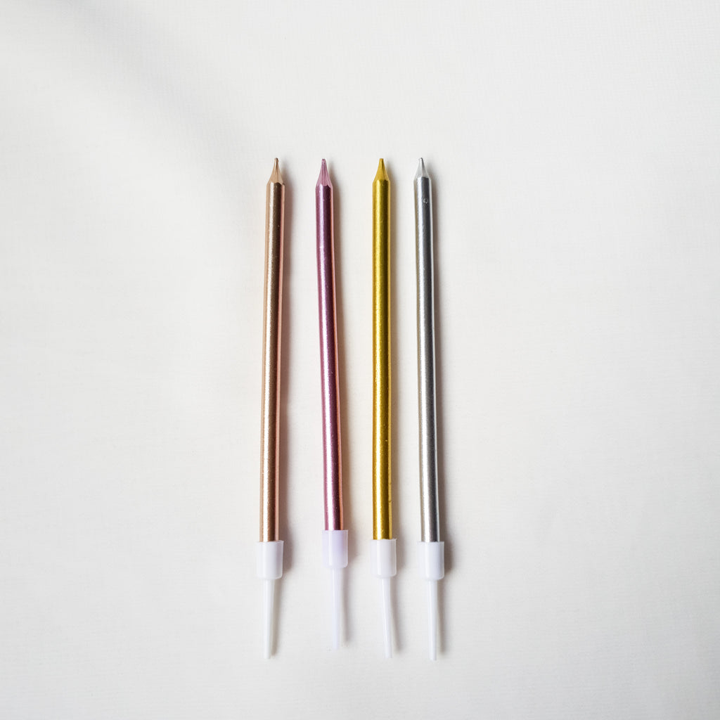 Long Metallic Candles in Gold, Silver, Pink and Champagne